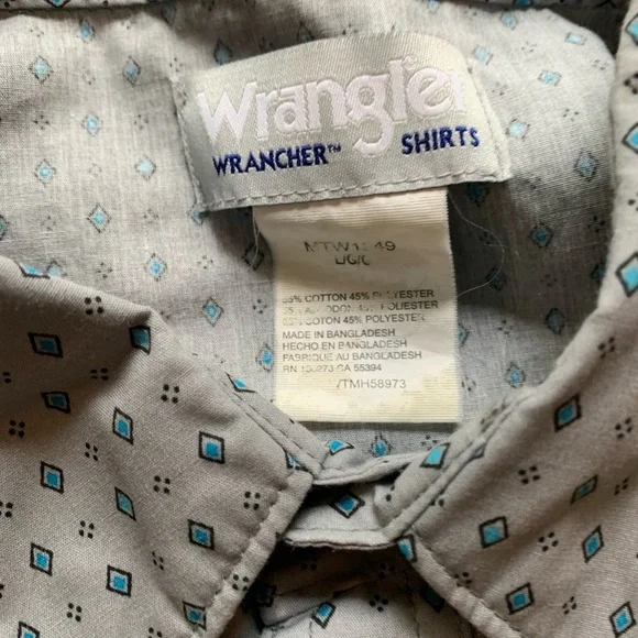 Men's Wrangler Wrancher Pearl Snap Size L Grey With Blue Diamonds - Picture 4 of 15